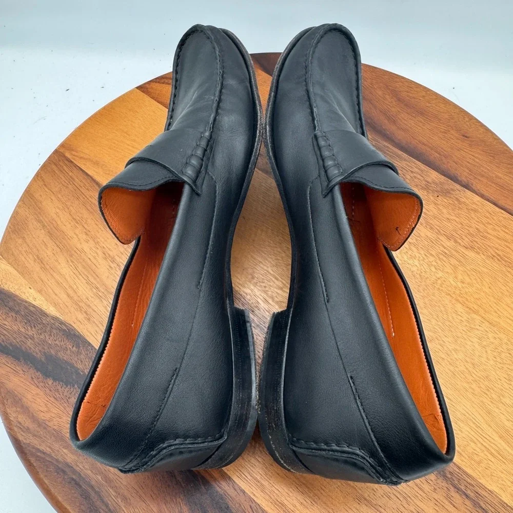 Santoni Turner Black Leather Penny Loafers Mens 12 Made In Italy Casual Dress